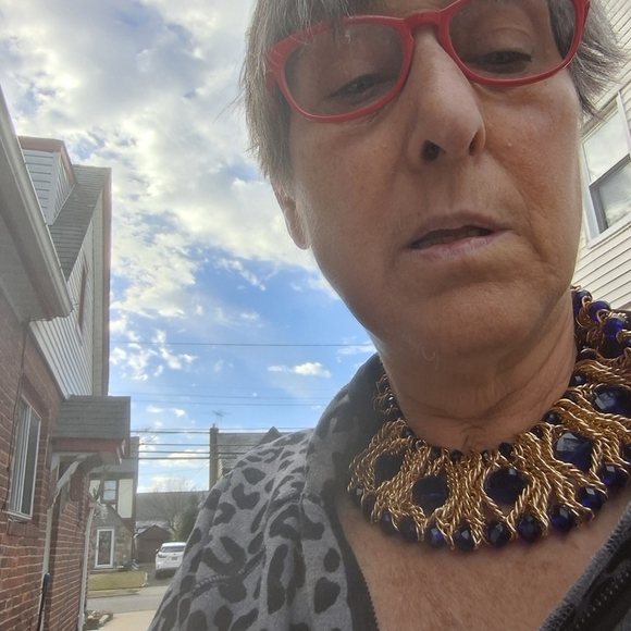 90s HUGE faceted glass chain bib necklace - Picture 4 of 5